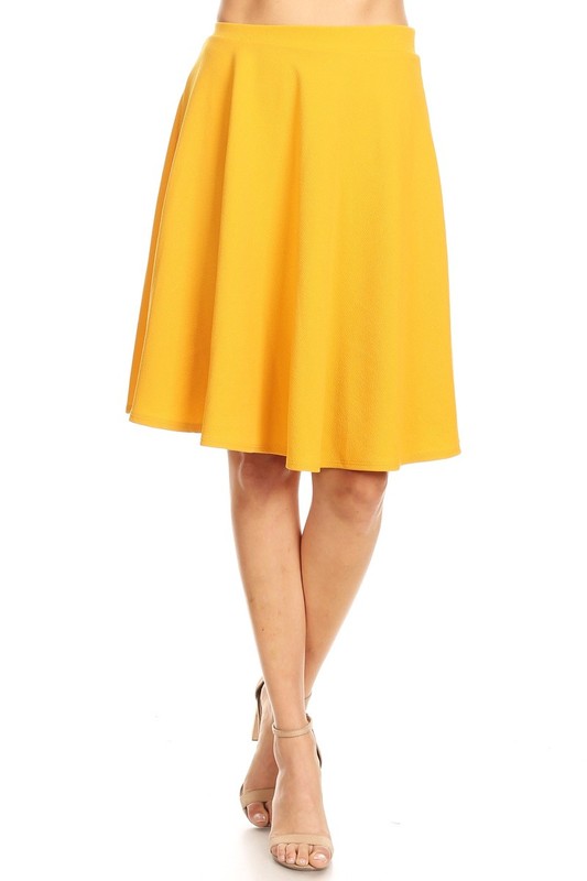 Solid high waisted A-line knee length skirt