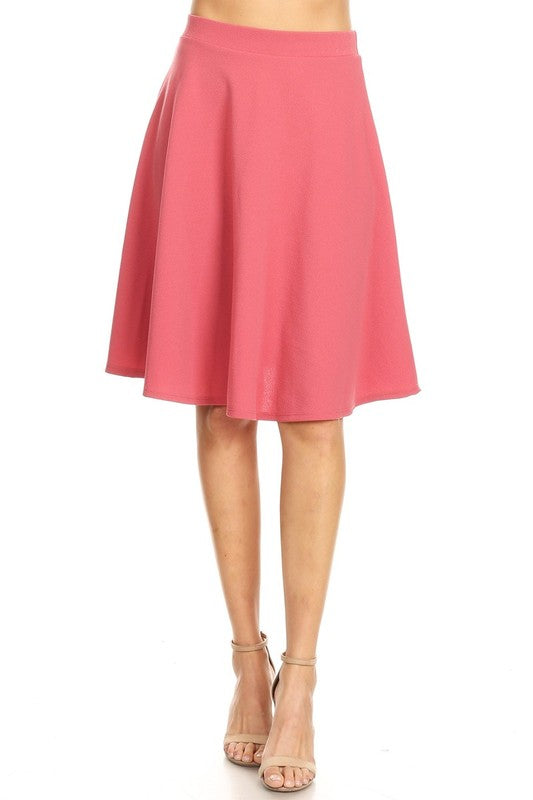 Solid high waisted A-line knee length skirt