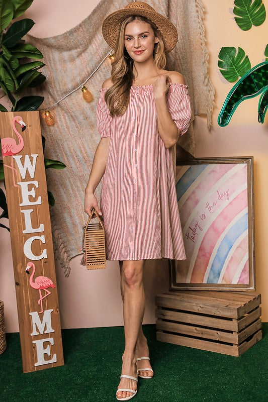 Off Shoulder Dress with Button Detail