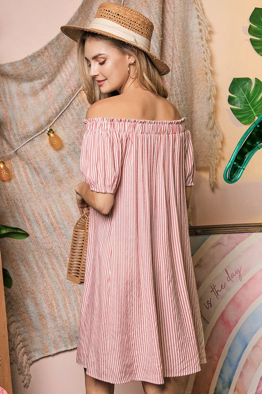 Off Shoulder Dress with Button Detail