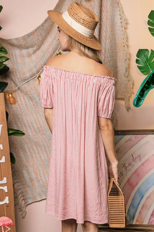 Off Shoulder Dress with Button Detail