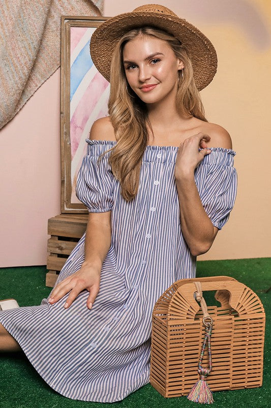 Off Shoulder Dress with Button Detail