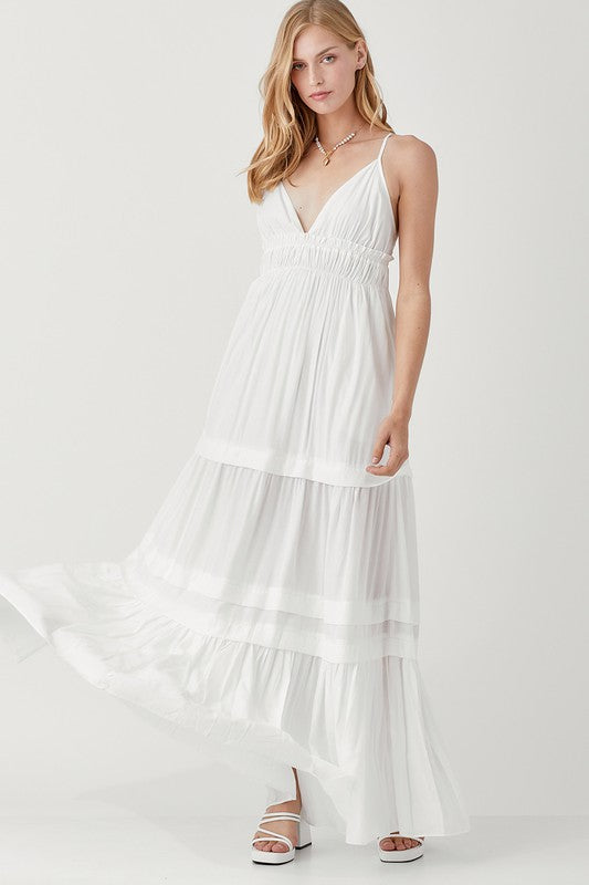 Shirred Ruffle Folded Detail Maxi Dress