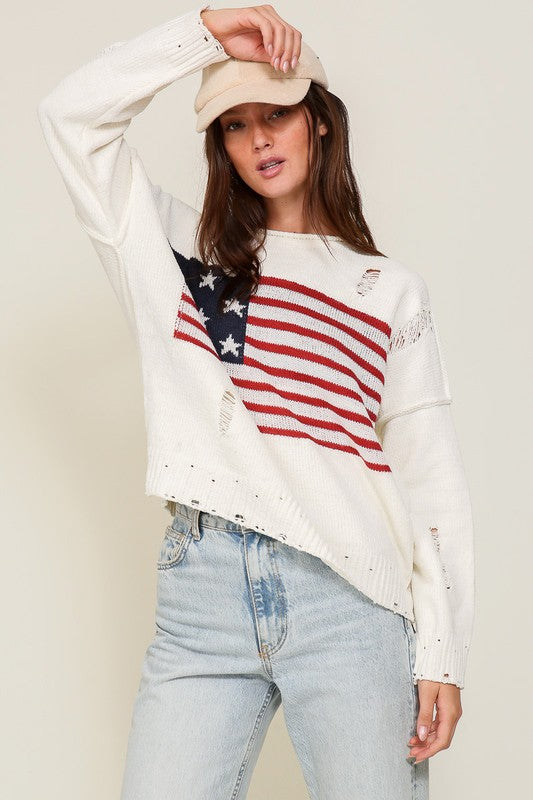 Distressed Star Spangled Sweater