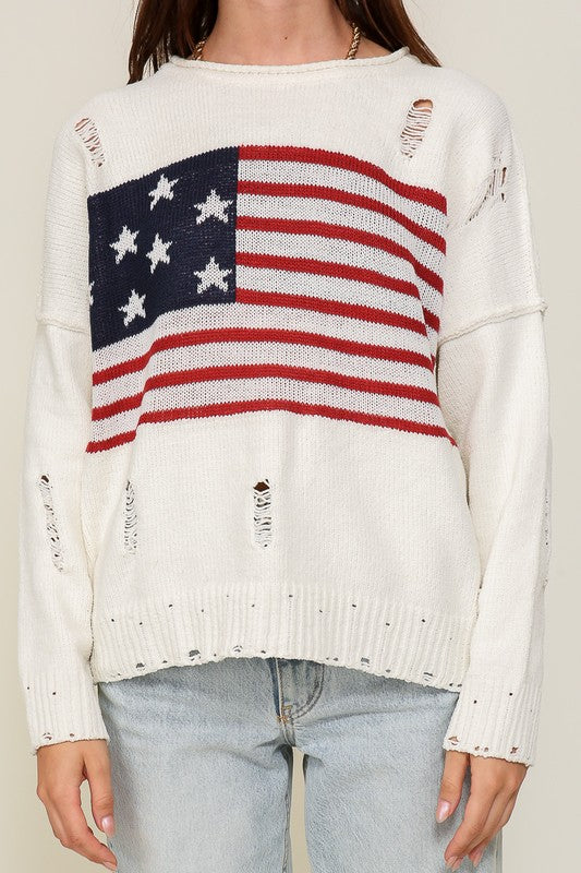 Distressed Star Spangled Sweater