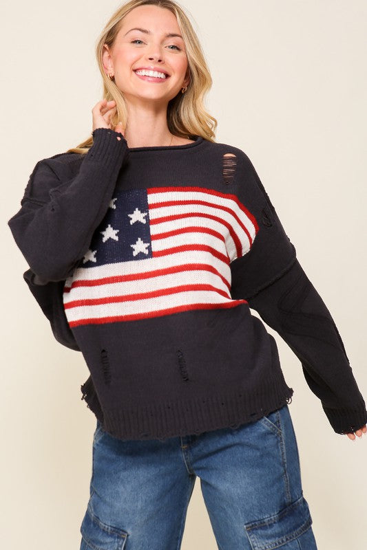 Distressed Star Spangled Sweater