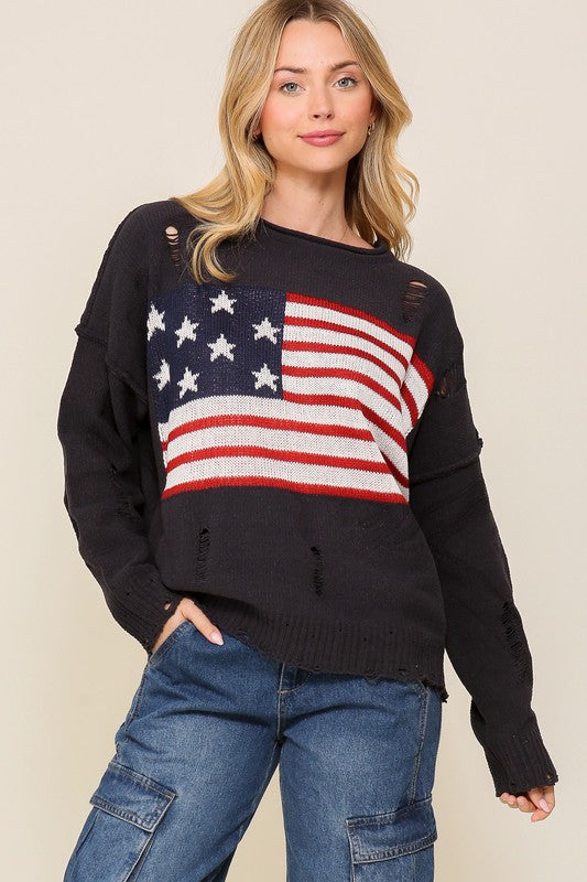 Distressed Star Spangled Sweater