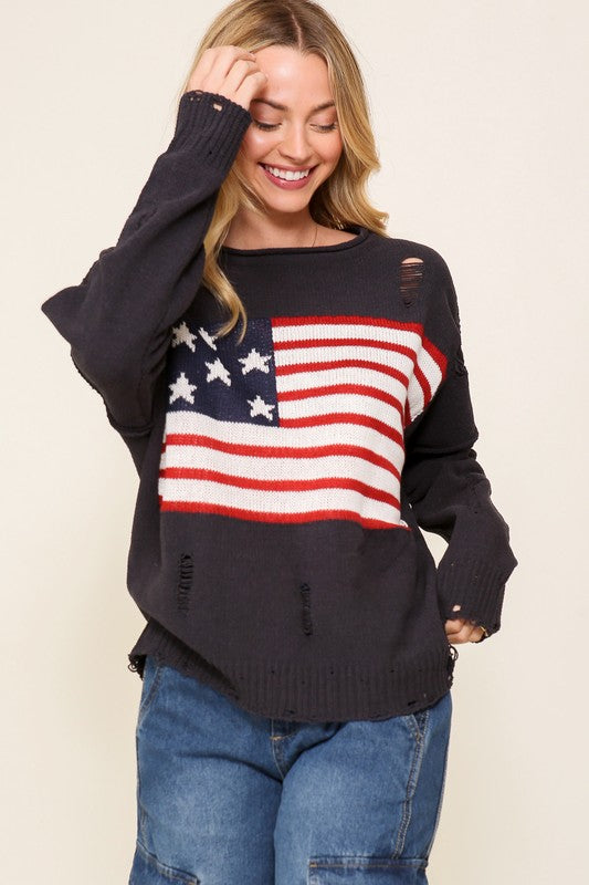 Distressed Star Spangled Sweater