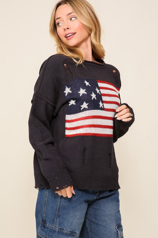 Distressed Star Spangled Sweater