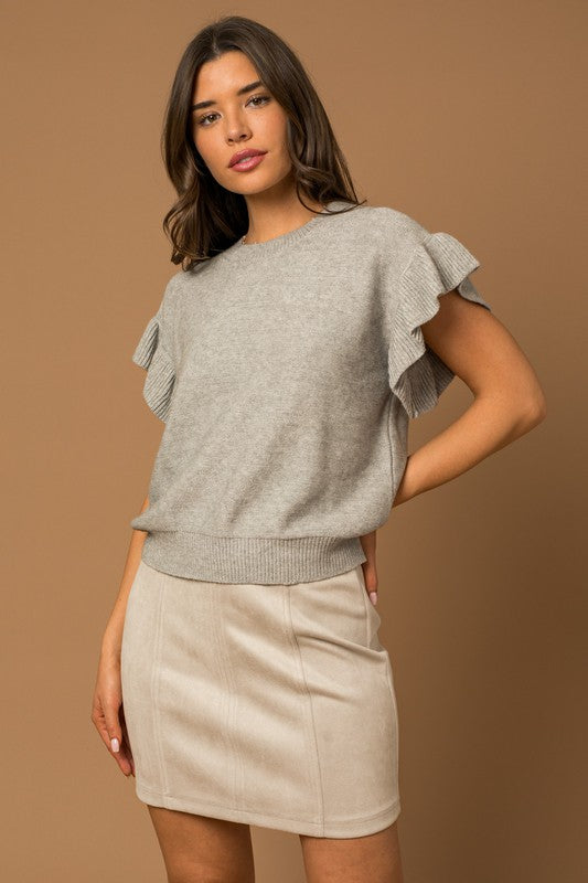 gray ruffle sleeve top