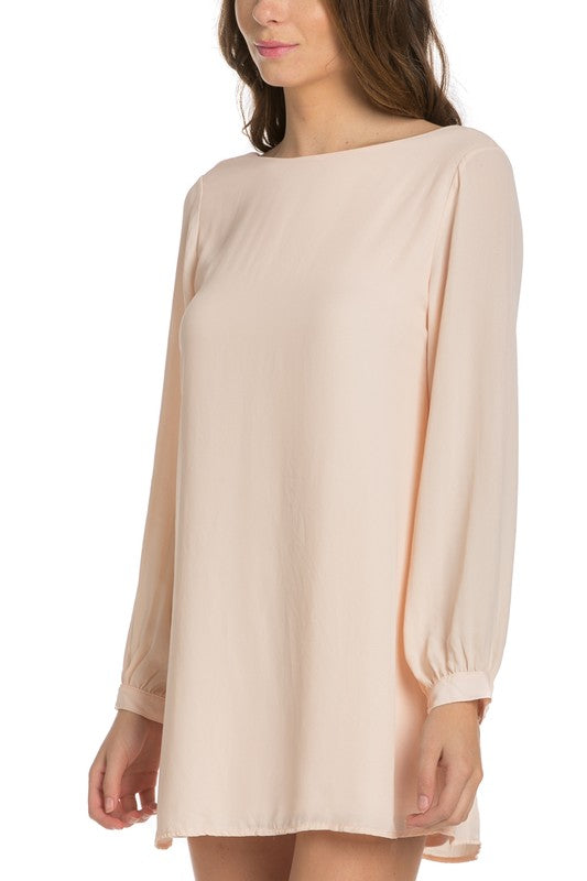 long sleeve shift dress in blush