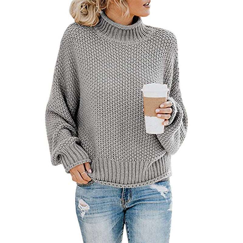 Long Sleeved Knitted Turtleneck Sweater, gray