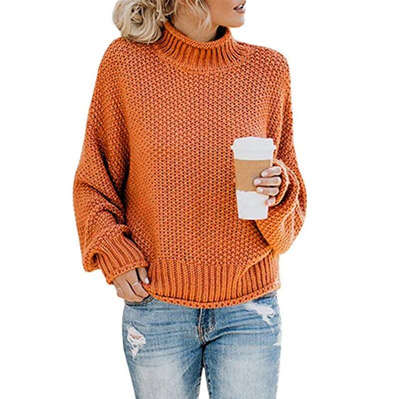 Long Sleeved Knitted Turtleneck Sweater, orange