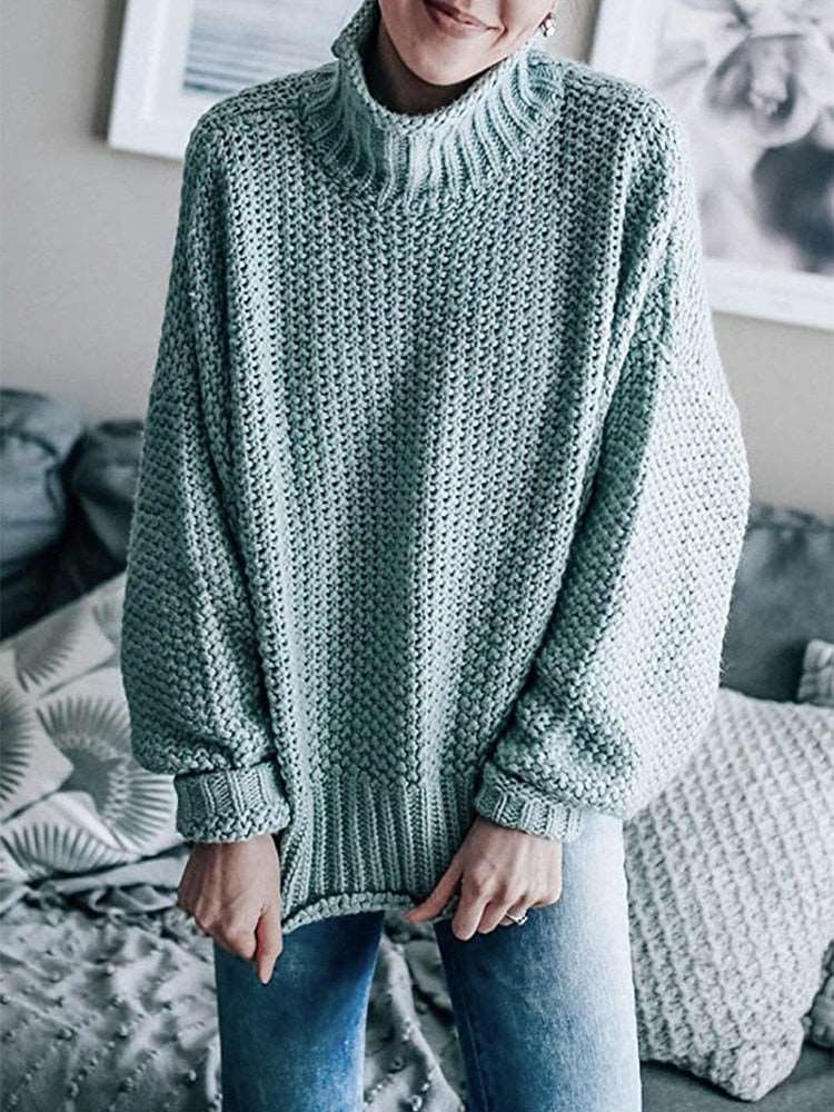 Long Sleeved Knitted Turtleneck Sweater, sky blue