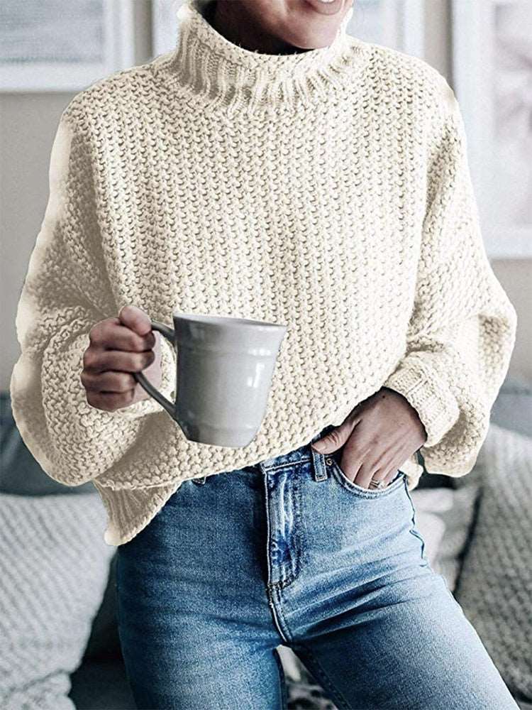 Long Sleeved Knitted Turtleneck Sweater, winter white