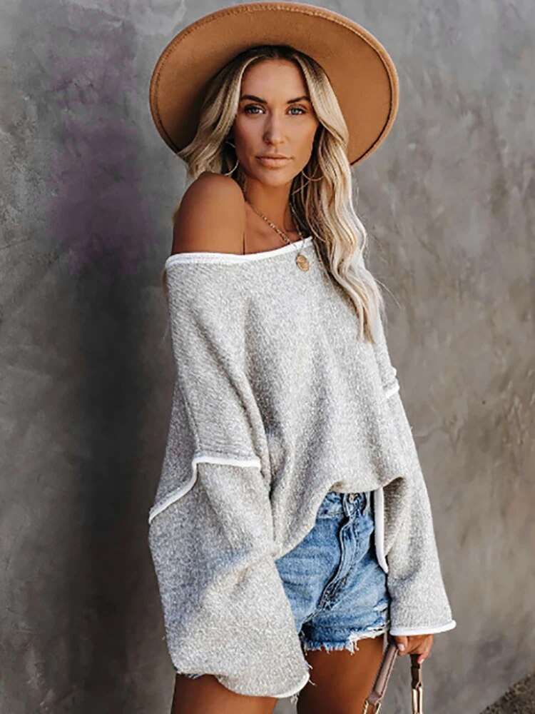 soft, knit, solid color patchwork, oversized pullover sweater