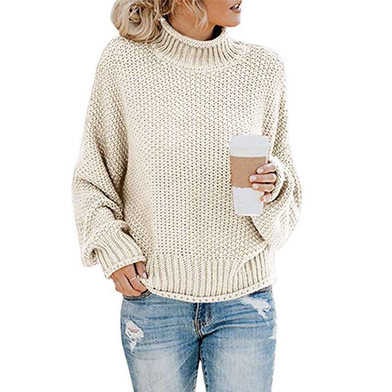 Long Sleeved Knitted Turtleneck Sweater, winter white
