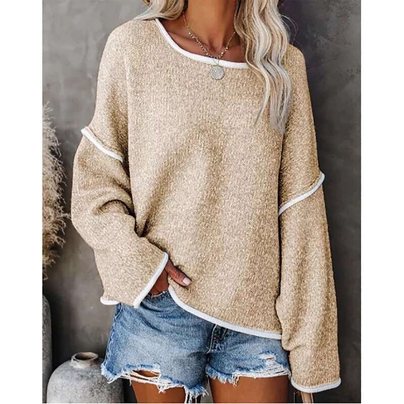soft, knit, solid color patchwork, oversized pullover sweater