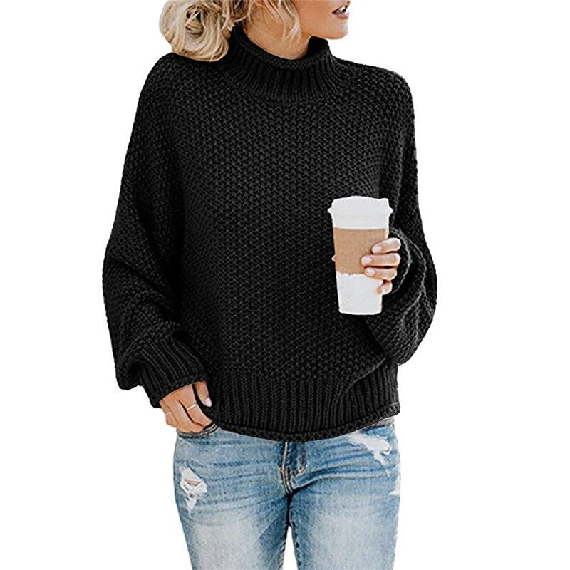 Long Sleeved Knitted Turtleneck Sweater, black