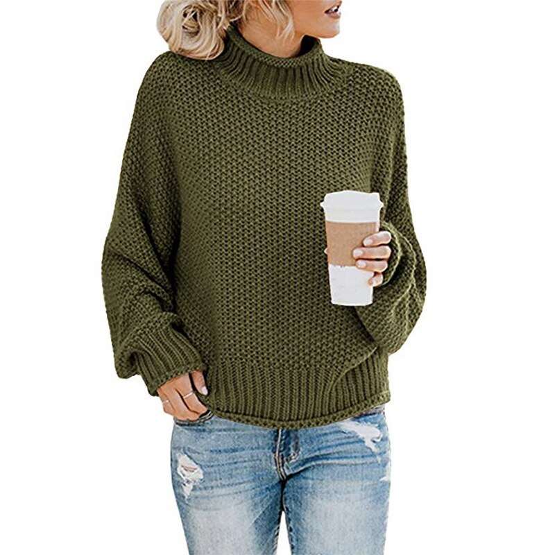 Long Sleeved Knitted Turtleneck Sweater, olive green