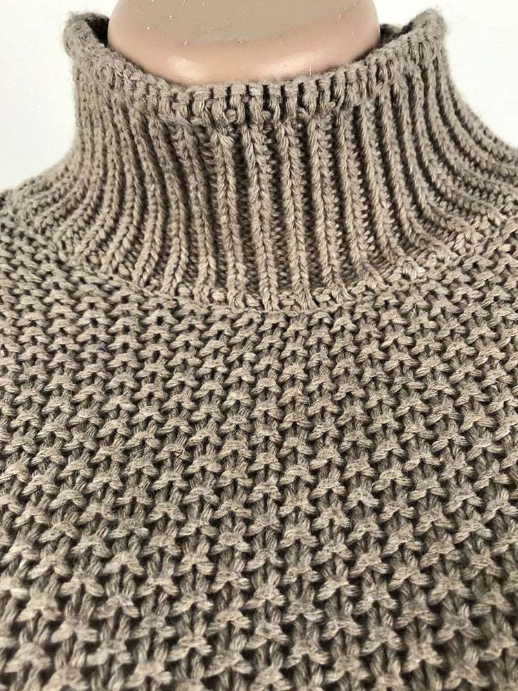 Long Sleeved Knitted Turtleneck Sweater, khaki